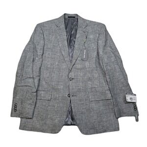 Michael‎ Kors Linen Sport Coat Mens 41R Large Black White Plaid Classic Fit NEW